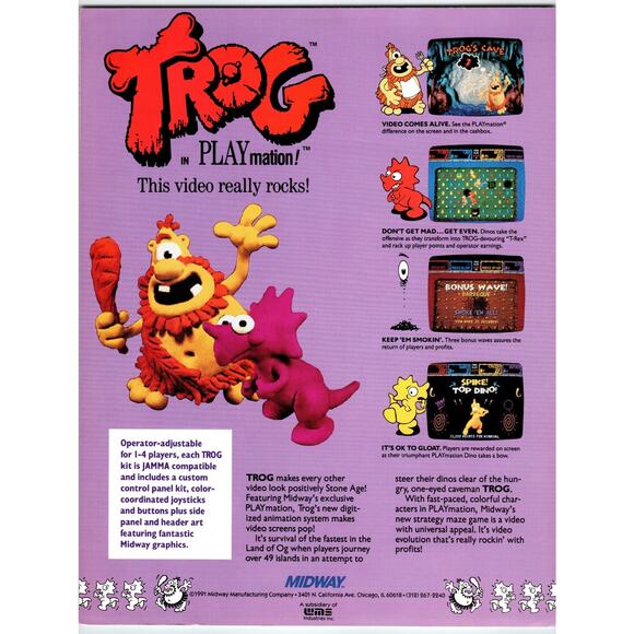 TROG Arcade Game Flyer Midway 1991 Original Sales Ad Playmation - Picture 1 of 1